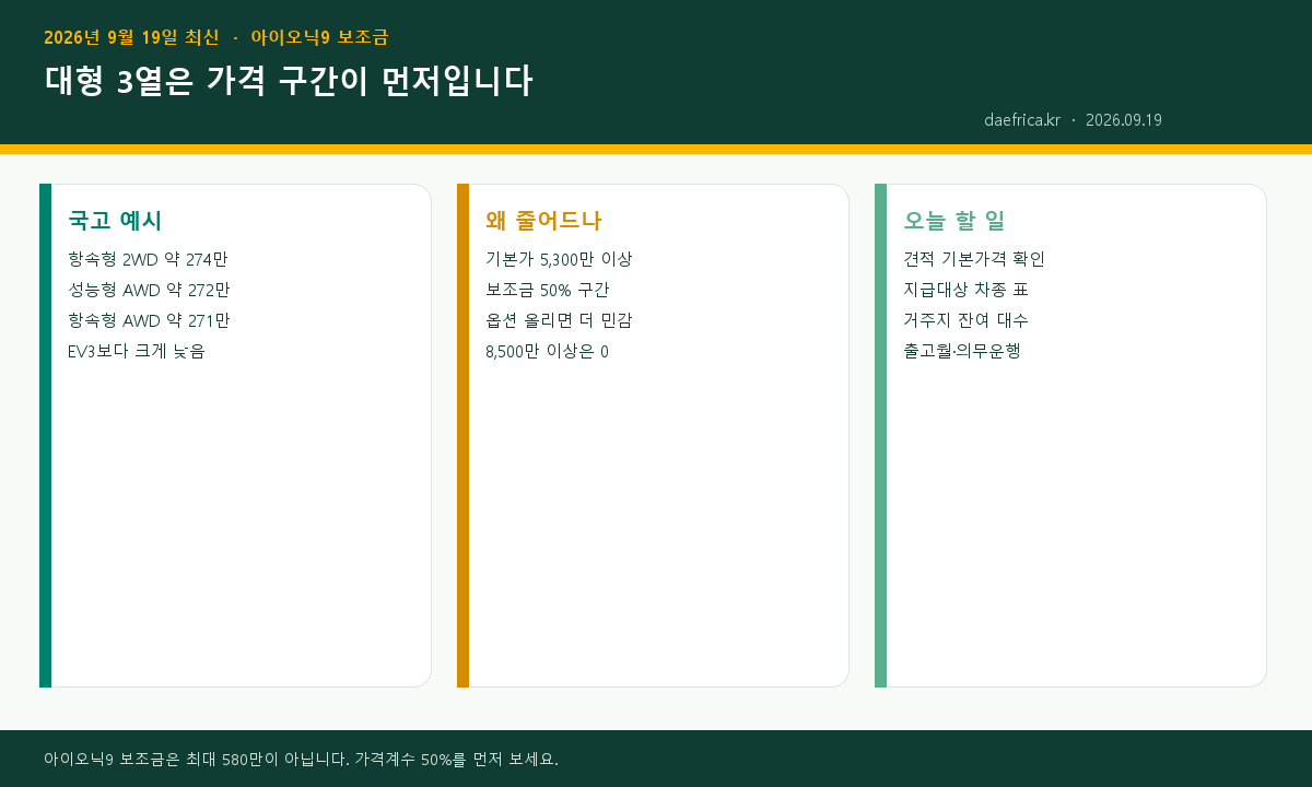 아이오닉9 보조금 가격 구간 인포그래픽